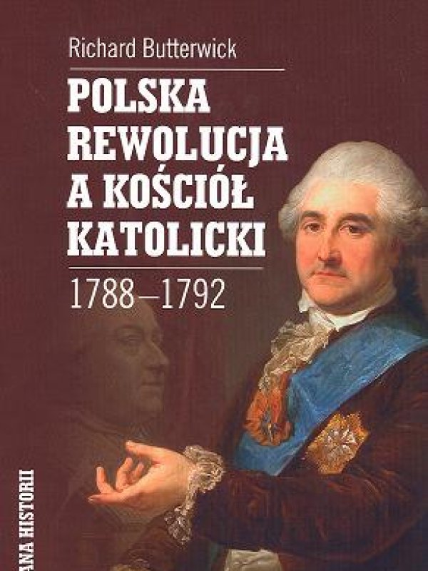 Sylwetka króla Stanisława Augusta Poniatowskiego na brązowym tle; białe liternictwo