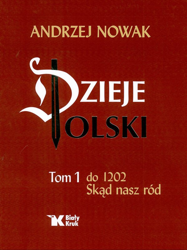 Ciemnoczerwona okładka z ozdobnym biało-złoto-czerwonym liternictwem