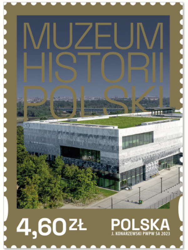 Znaczek pocztowy MHP wydany z okazji uroczystej inauguracji Muzeum w dniu 28.09.2023 roku.