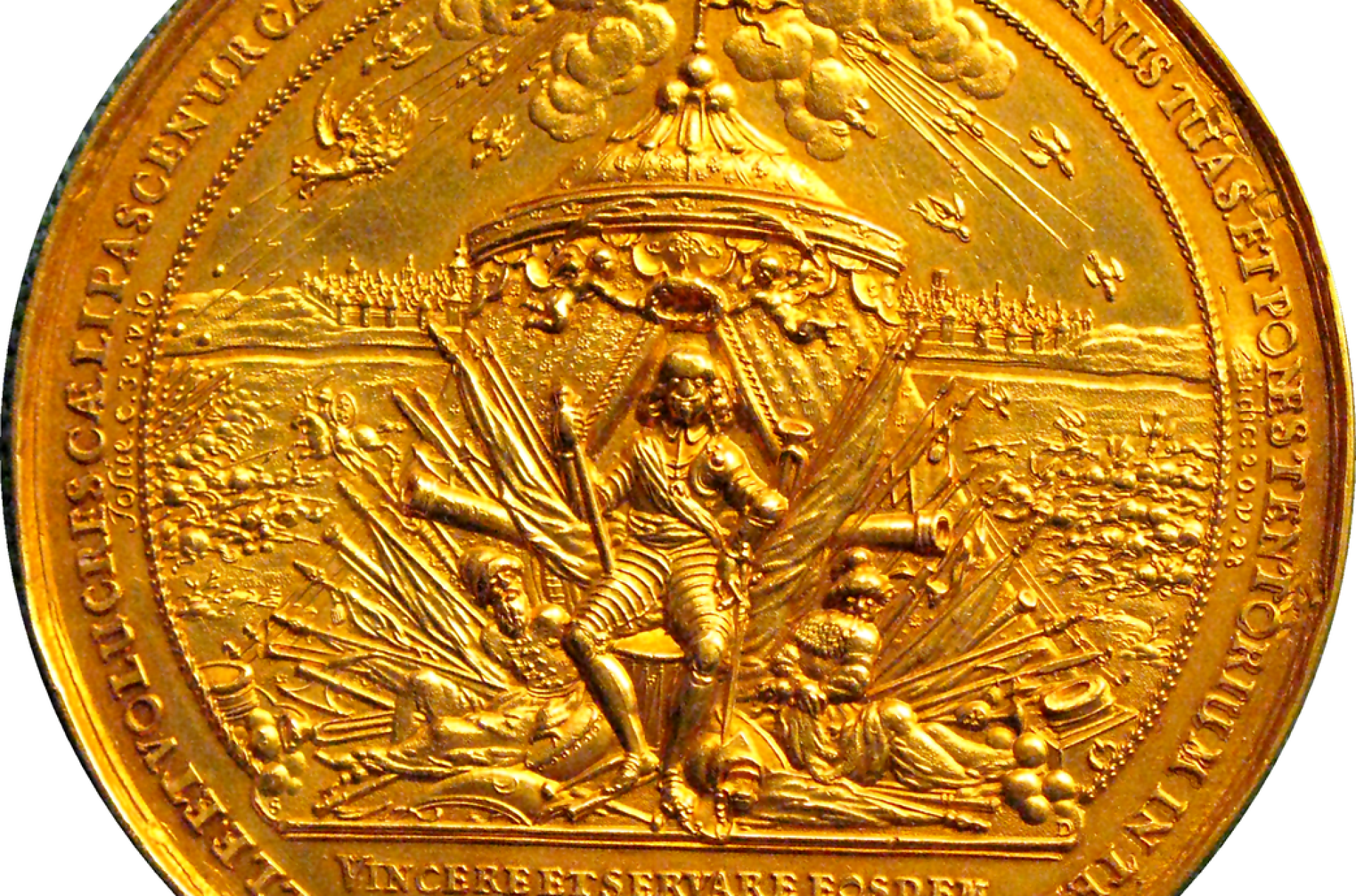 Złoty medal z podobiznę zwycięskiego władcy po bitwie