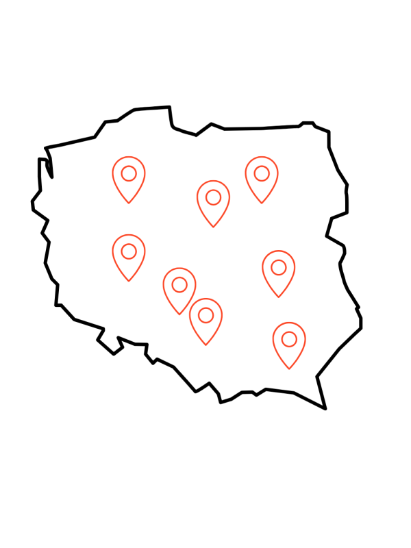 grafika przedstawiająca schematycznie mapę polski jako falę dzwiękową