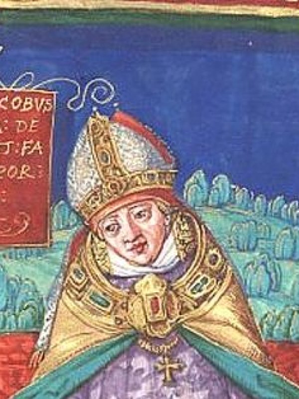 Kolorowa miniatura przedstawiająca biskupa.