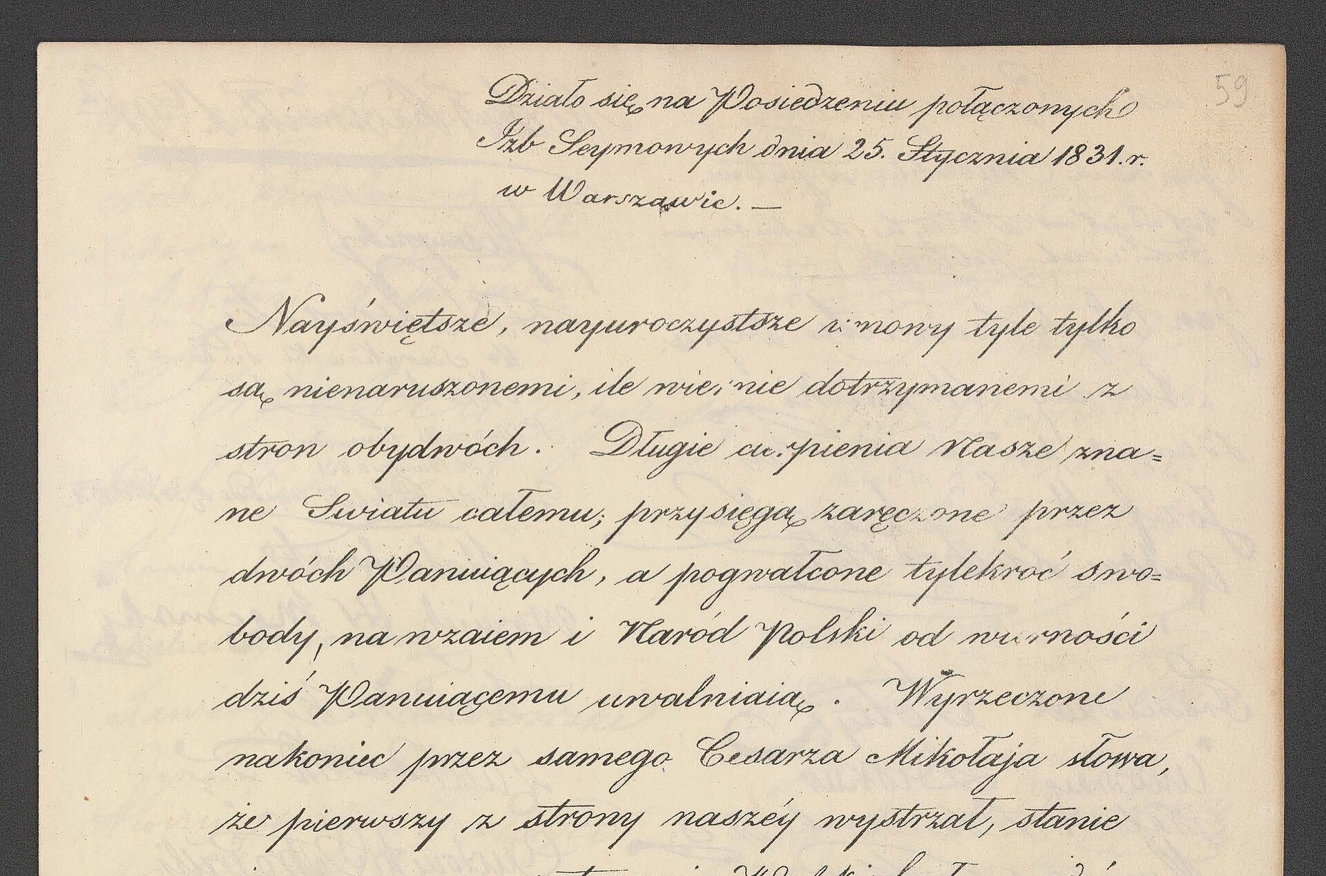 Odręczny dokument na pożółkłym papierze, napisany pochyłym pismem.