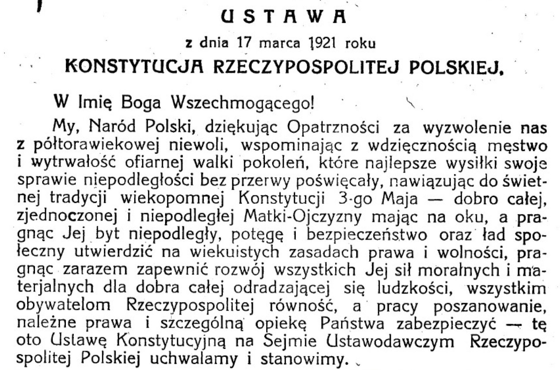 Fragment pierwszej strony konstytucji marcowej